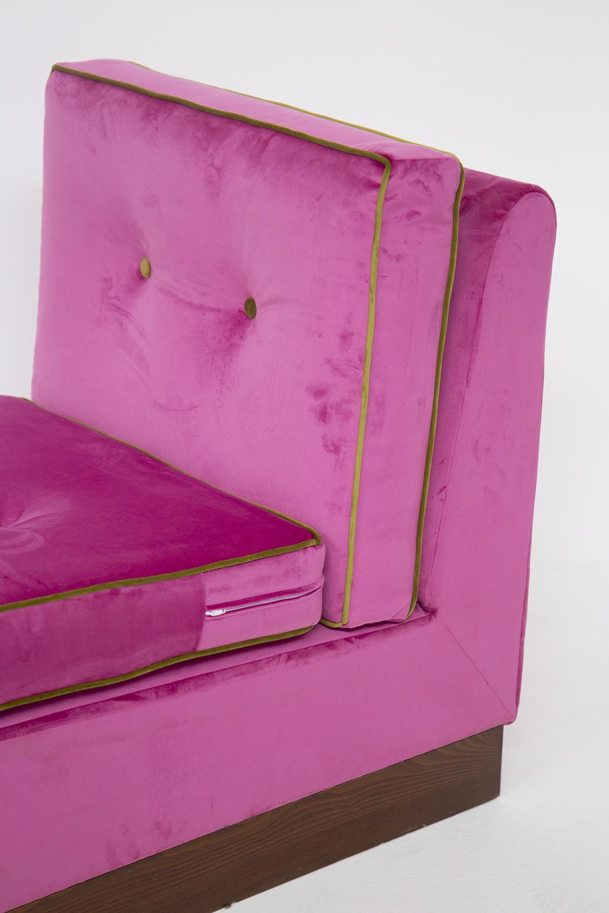 Modular Italian Sofà in Pink and Green Velvet, Restored 8