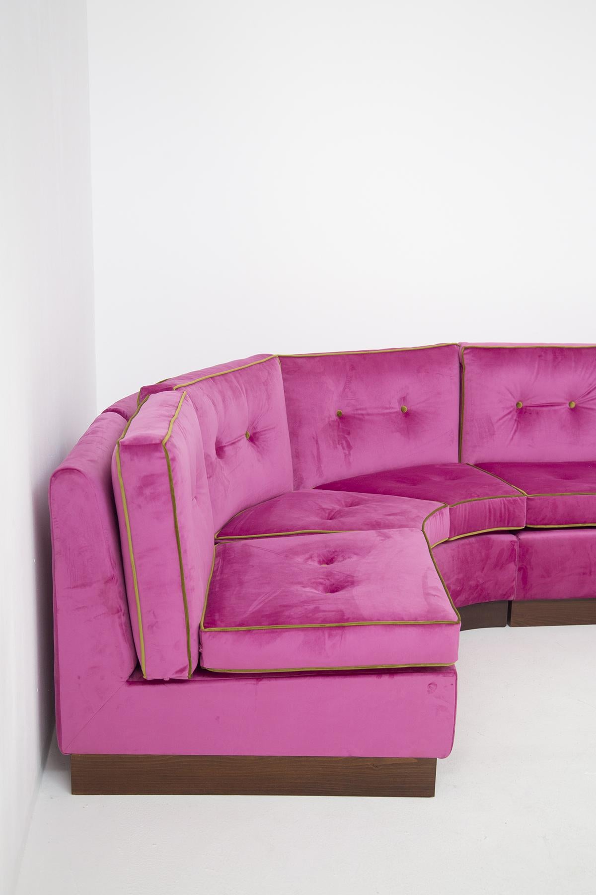 Modular Italian Sofà in Pink and Green Velvet, Restored 3