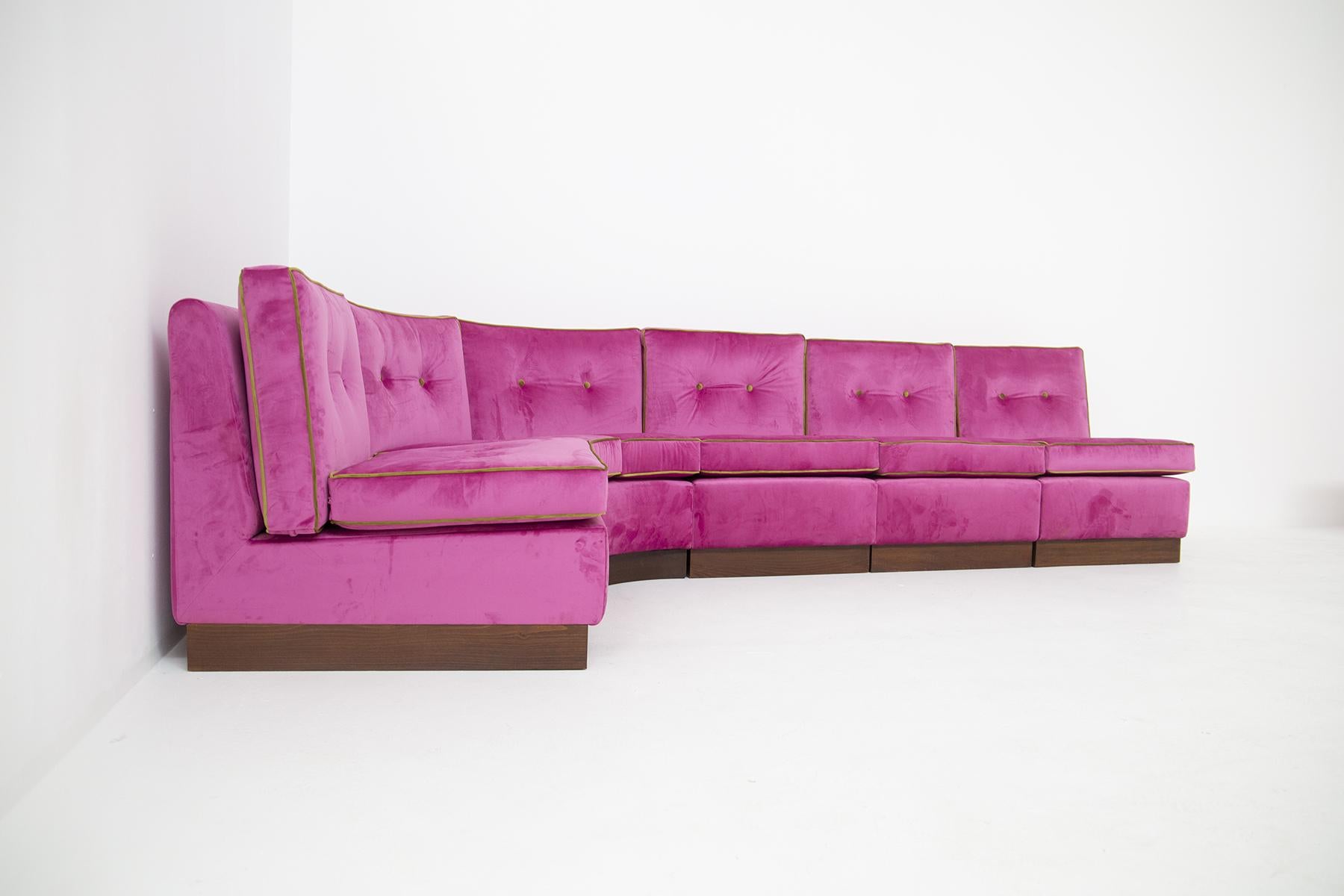 Modular Italian Sofà in Pink and Green Velvet, Restored 4