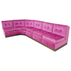 Vintage Modular Italian Sofà in Pink and Green Velvet, Restored