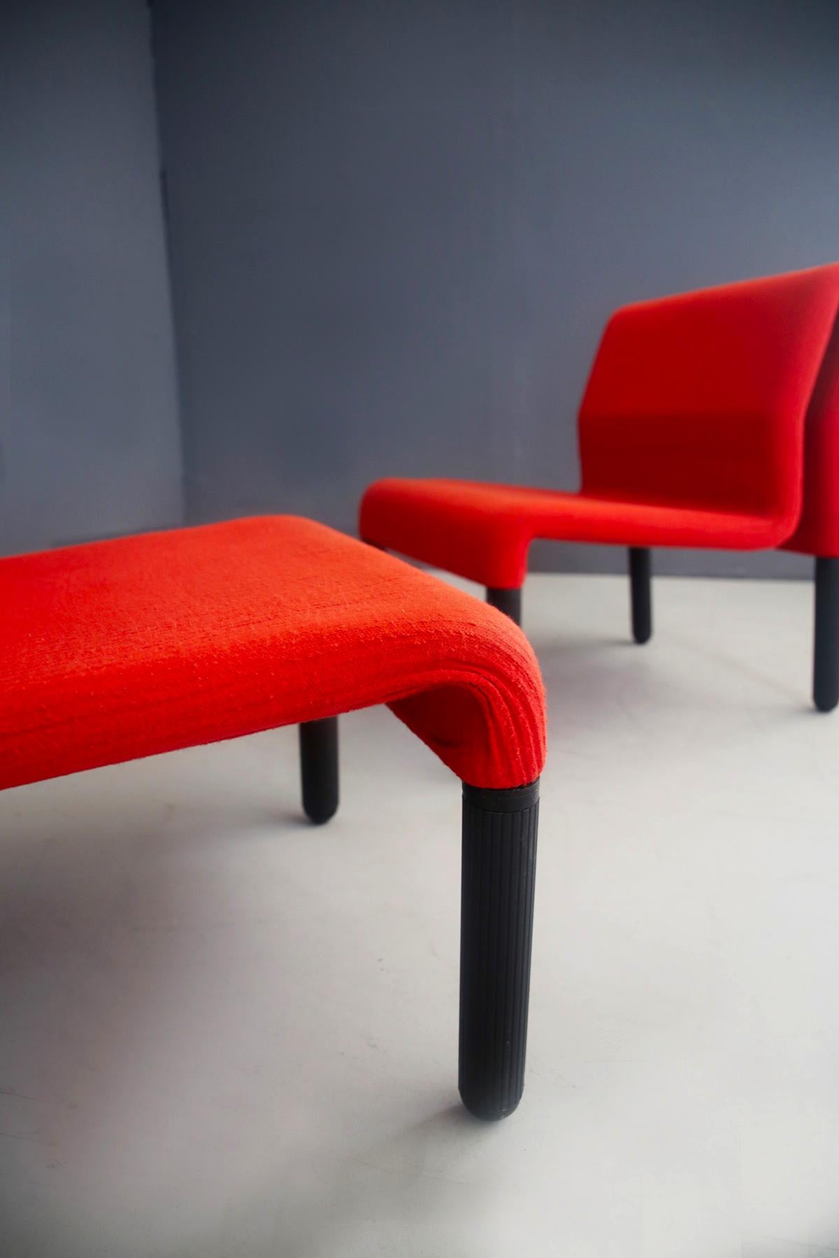 Modular Italian Sofa in Red Fabric and Polyurethane with Waves, 1980s 6