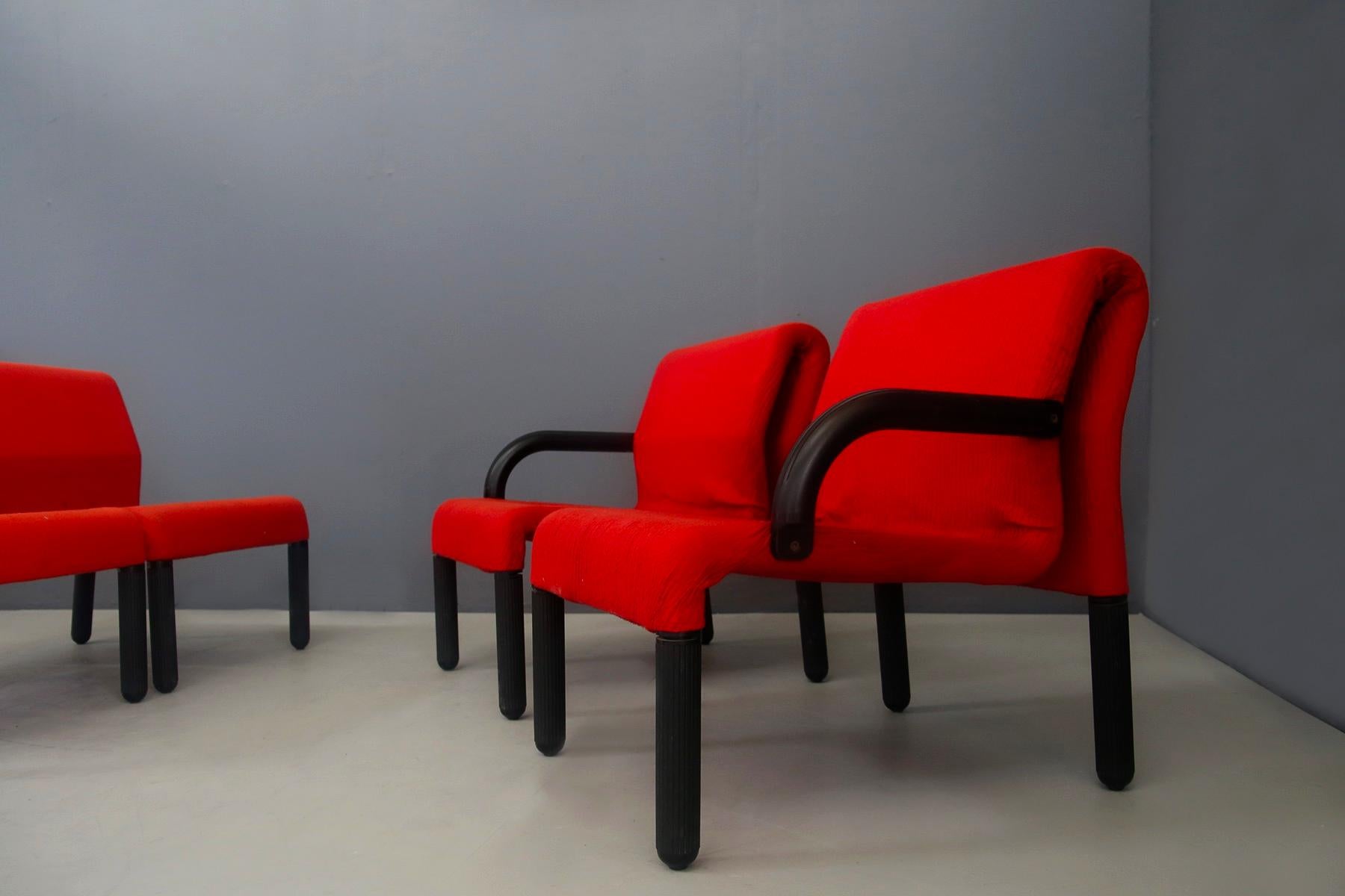 Modular Italian Sofa in Red Fabric and Polyurethane with Waves, 1980s In Good Condition In Milano, IT