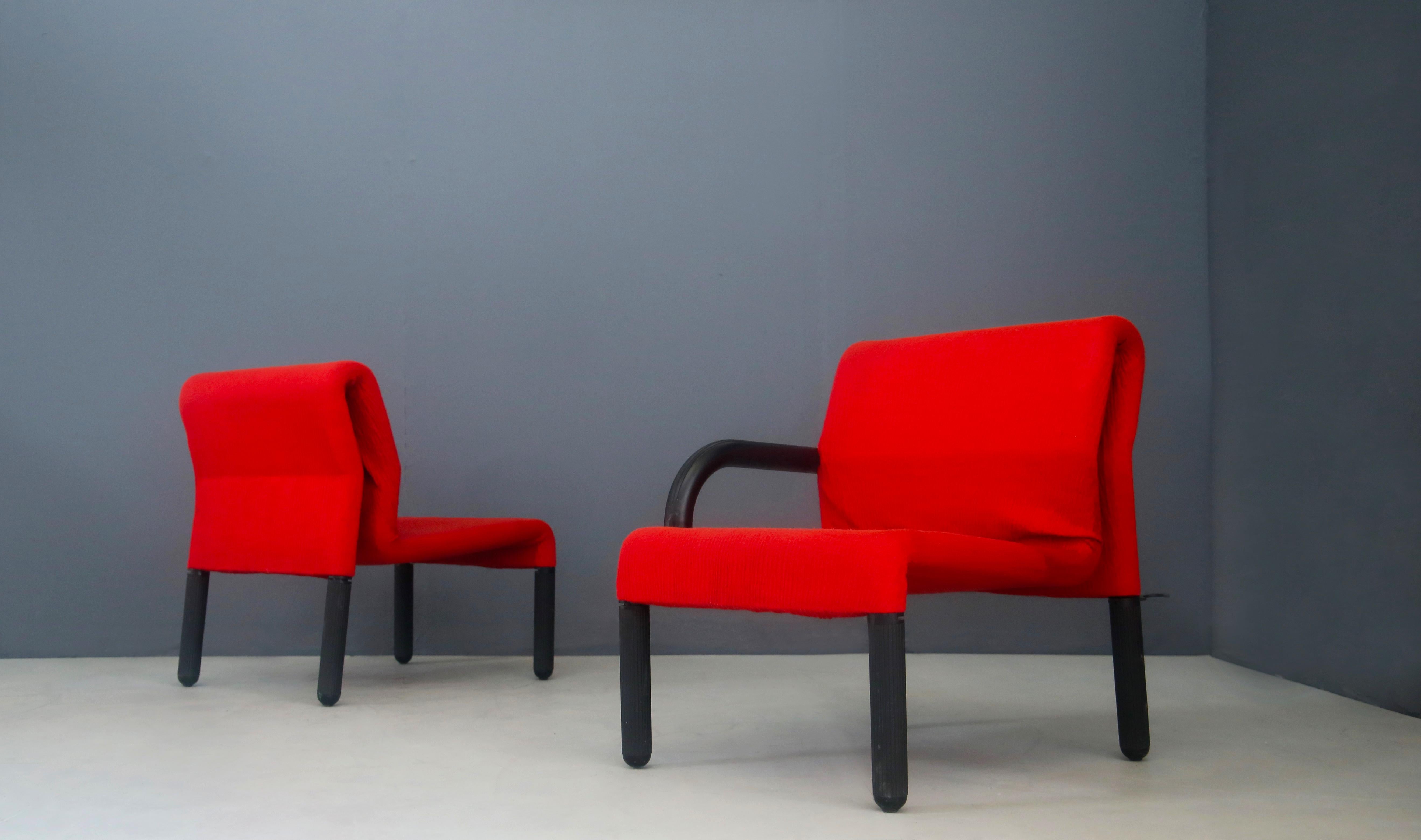 Modular Italian Sofa in Red Fabric and Polyurethane with Waves, 1980s 1