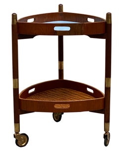 Modular Italian Trolley Side Table, Teak and Rattan, 1960s