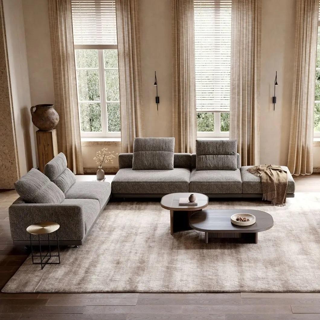 Modular L-Shape Sofa with Cream Velvet Upholstery Siglo XXI y contemporáneo en venta