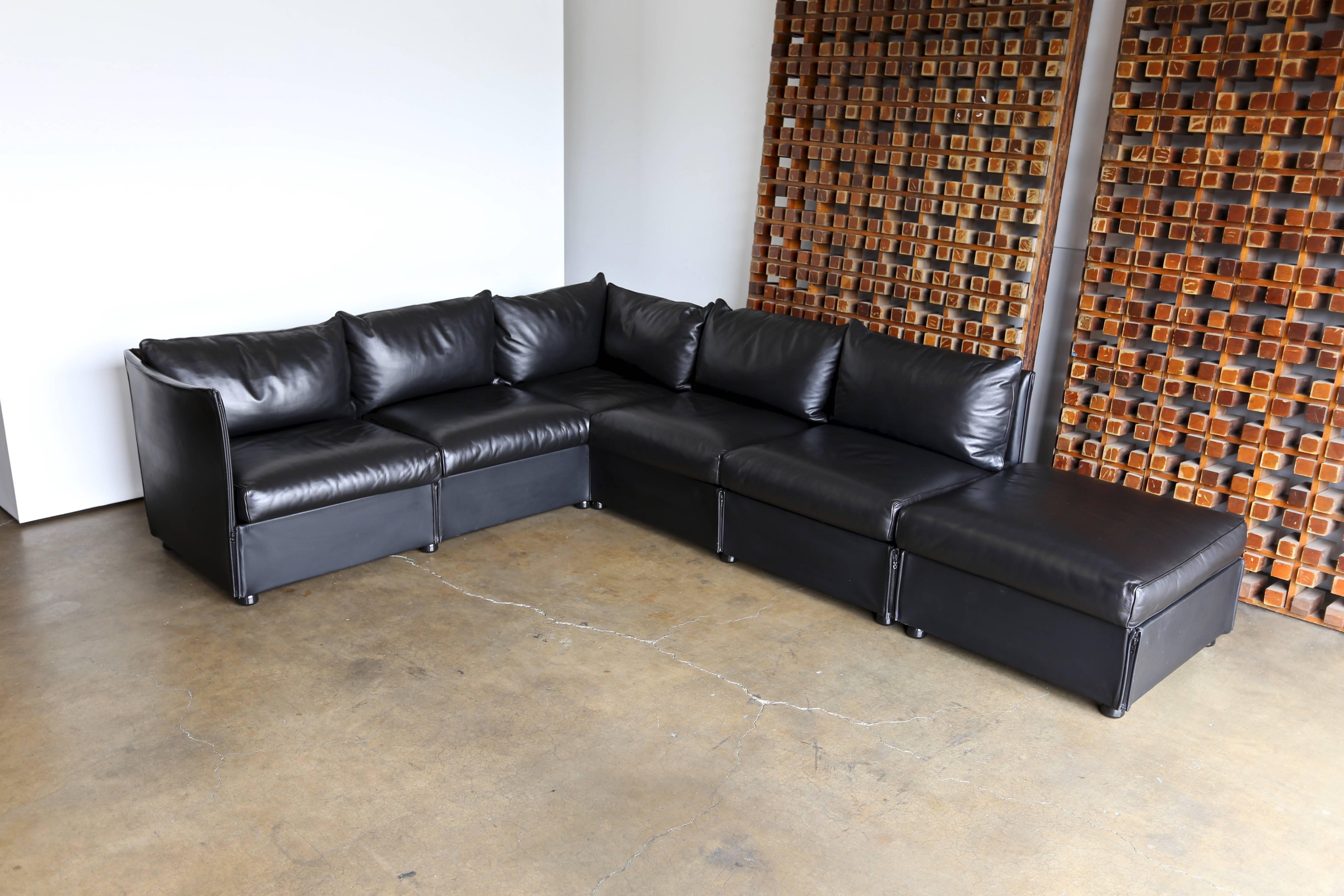 Mid-Century Modern Modular Leather Char-a-Banc Sofa by Mario Bellin for Cassina