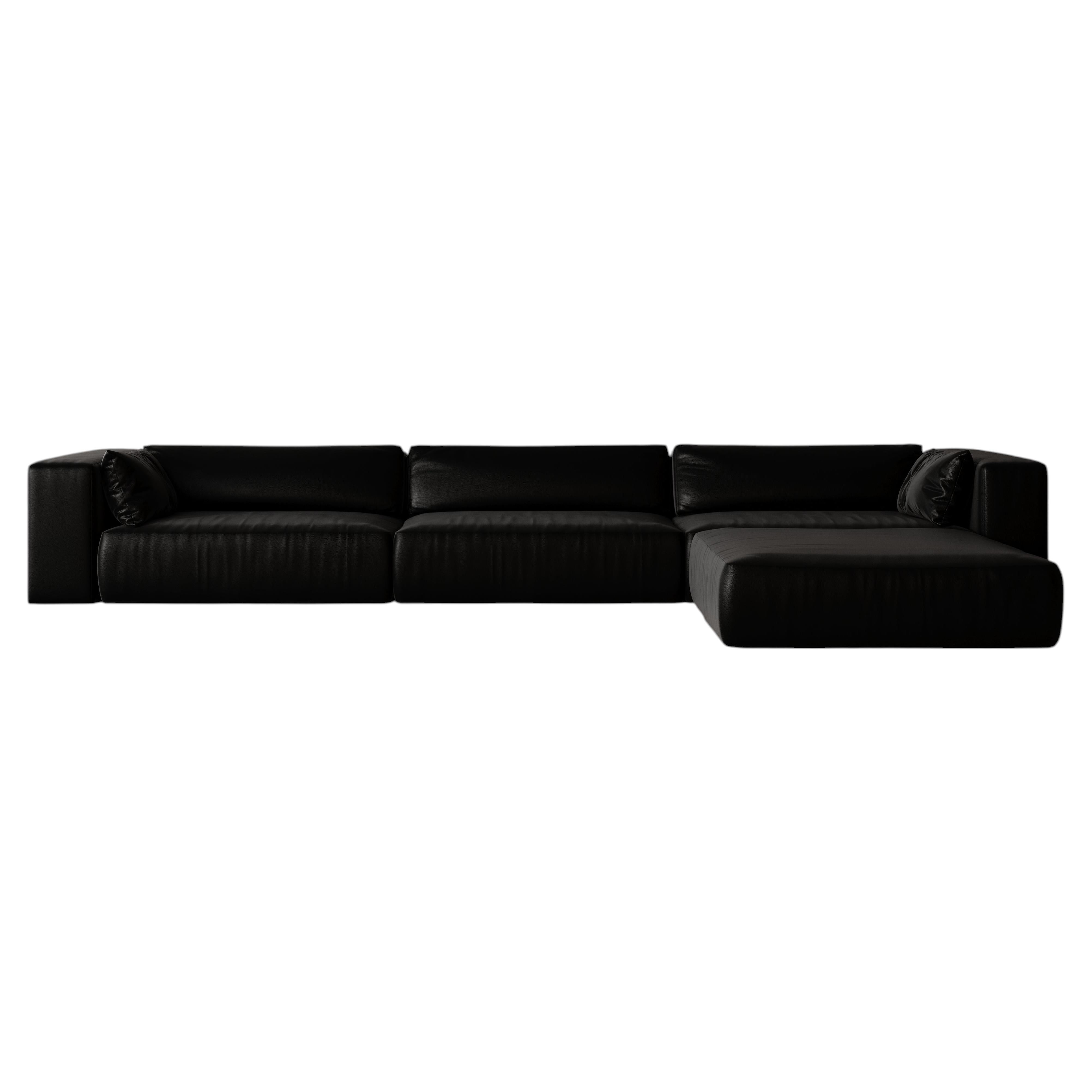 Modular Leather Corner Sofa in Black Leather by Antic Studio