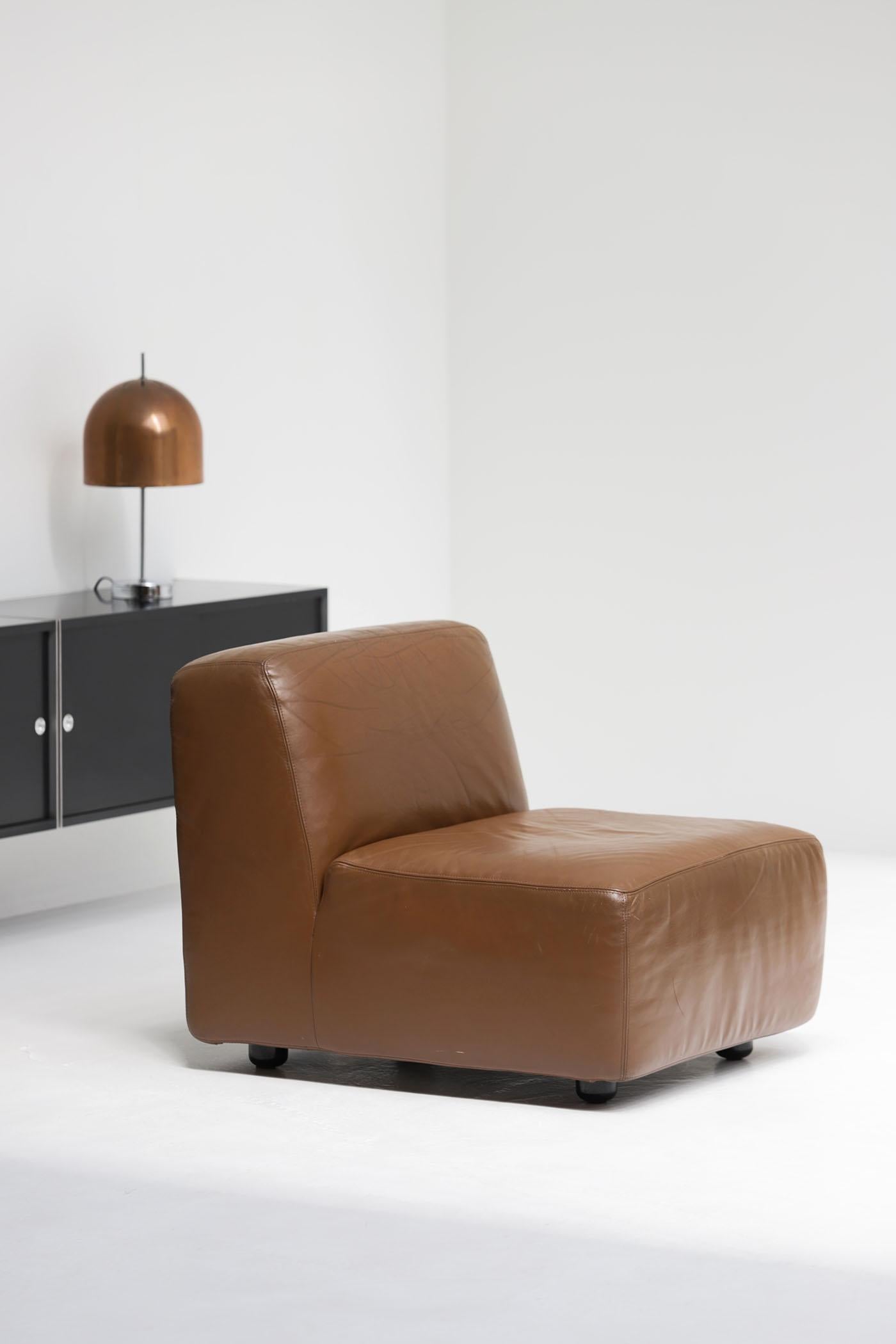 Sofá modular de cuero, fabricado por Durlet, Bélgica, años 70. Belga en venta