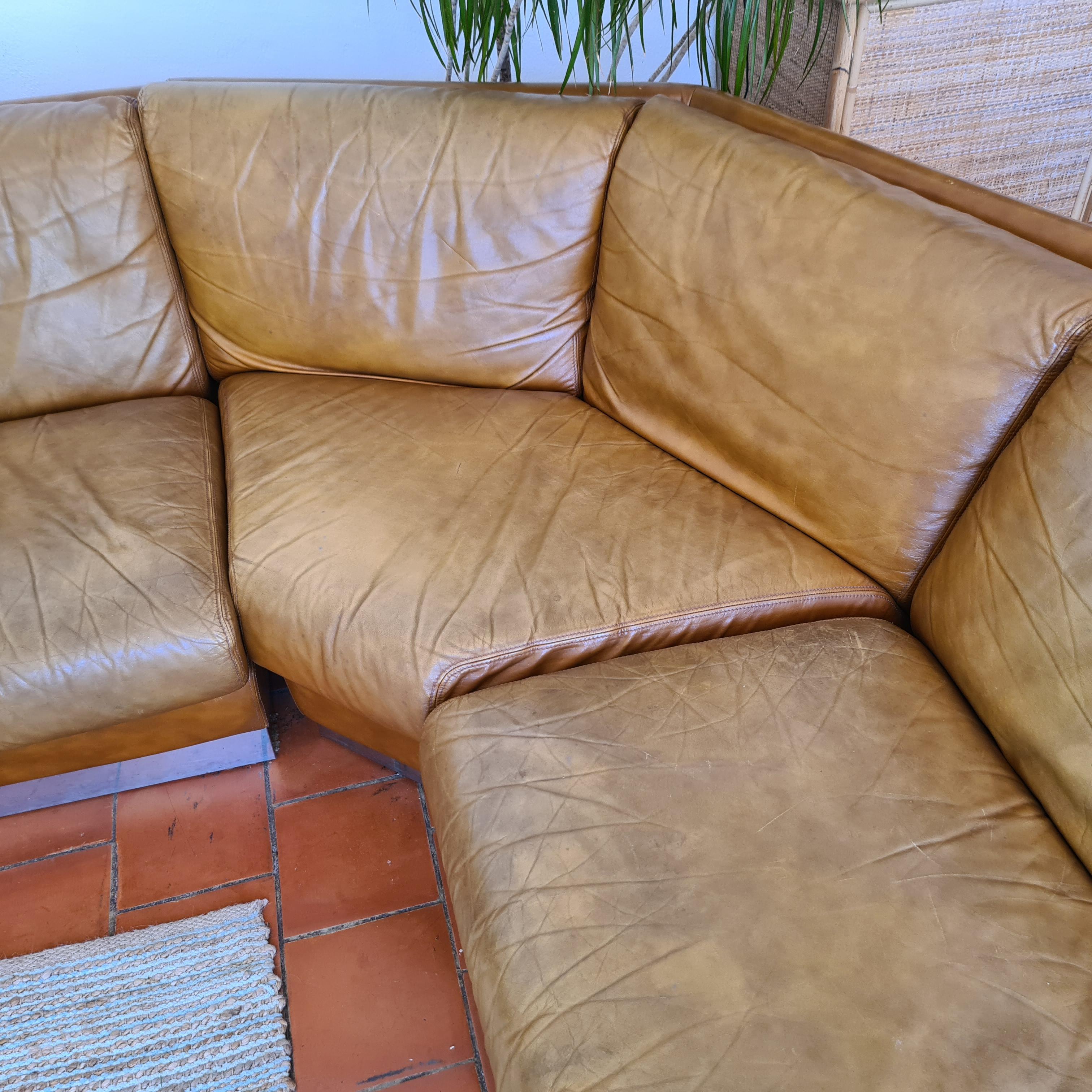 Canapé modulaire en cuir et acier de Jacques Charpentier, 1970 1