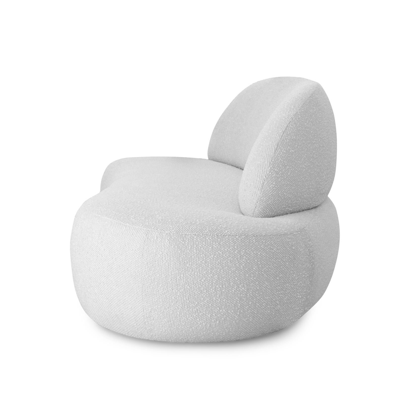 Contemporary Modular Left-Side Sofa in White Boucle Fabric, Customizable Ruy Design For Sale