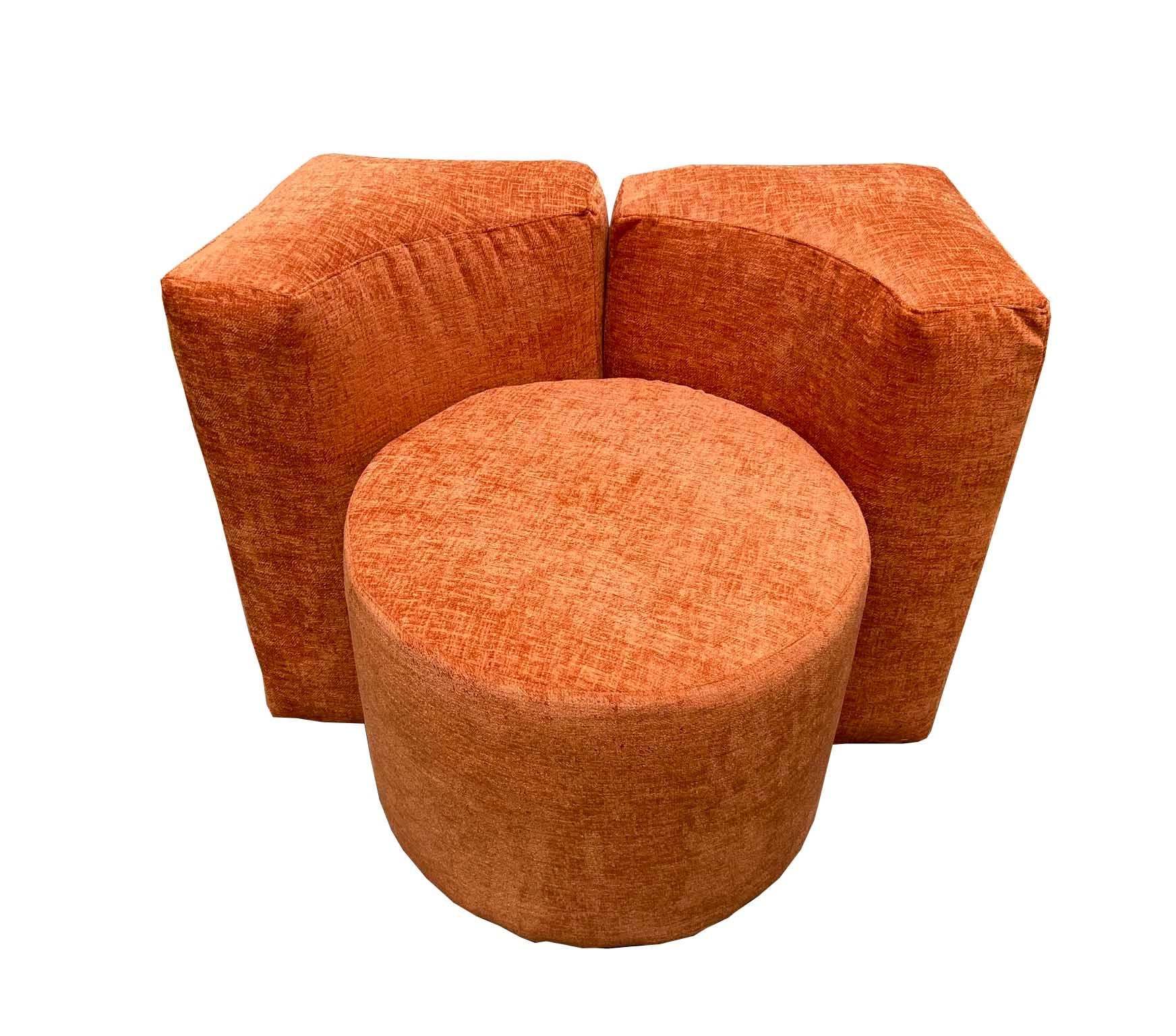 Italian Modular Lounge Chair and Poufs Set, Italy, 1970s