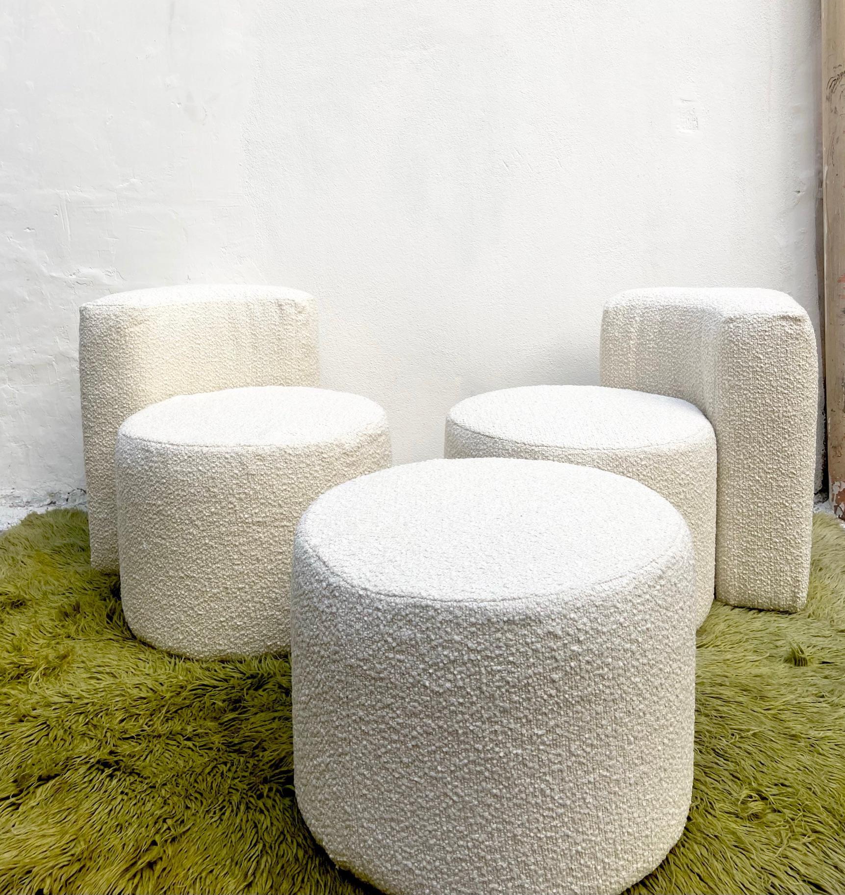Bouclé Ennio Chiggio Style Modular Lounge Chair and Poufs Set, Italy, 19