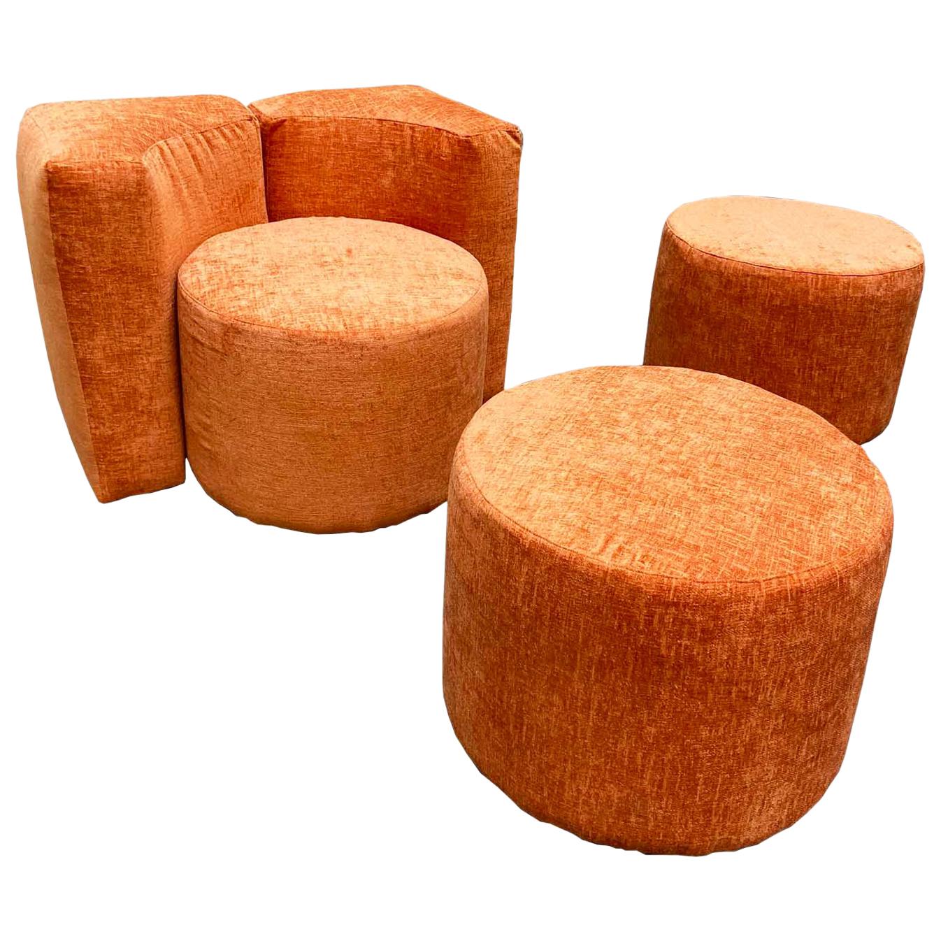 Modular Lounge Chair and Poufs Set, Italy, 1970s