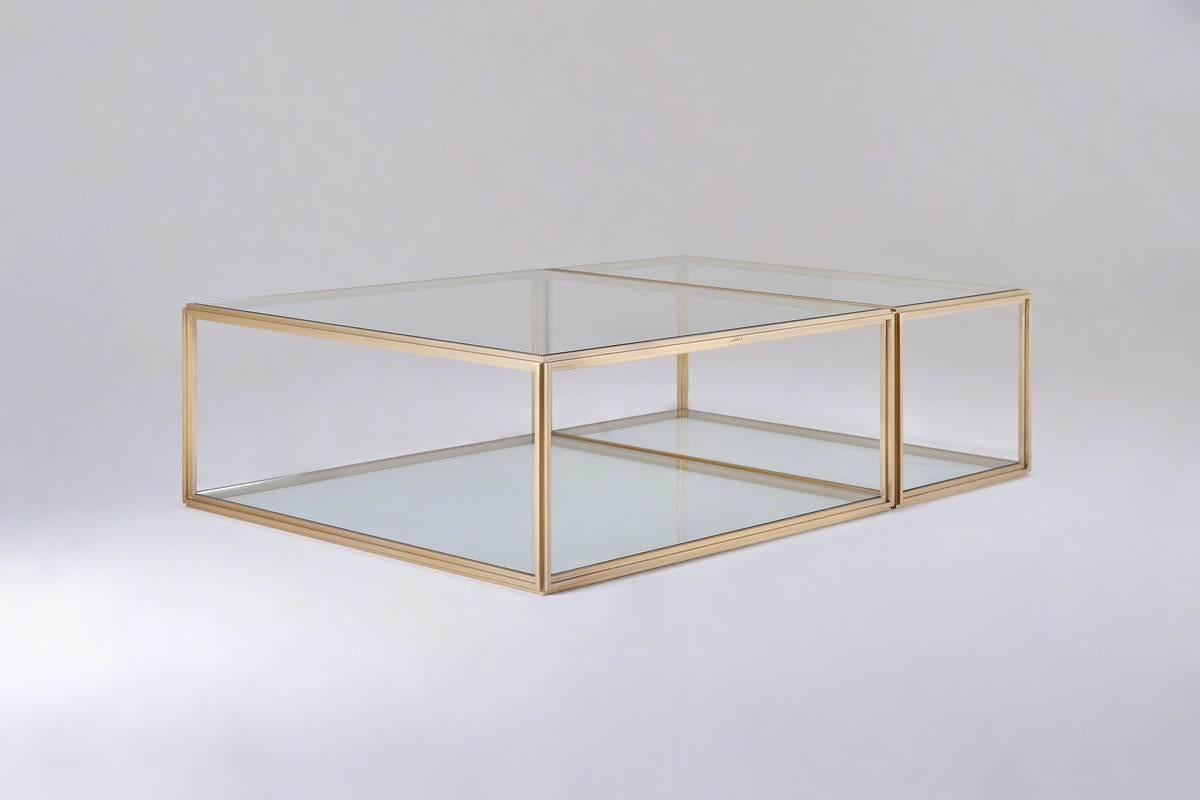 Contemporary Modular Low Table Collection, Brass and Glass by P. Tendercool 