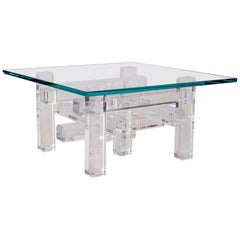 Modular Lucite Block and Glass Cocktail Table