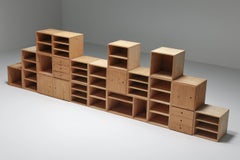Modular Mid-Century Wooden Office Shelves and Drawers, Italy, 1950's