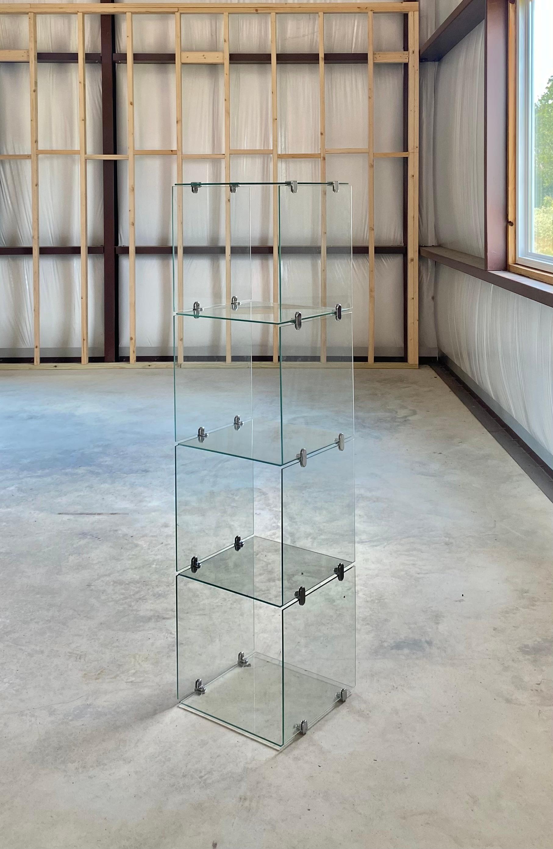 Modular Minimalist Glass + Chrome Display Vitrine For Sale 2