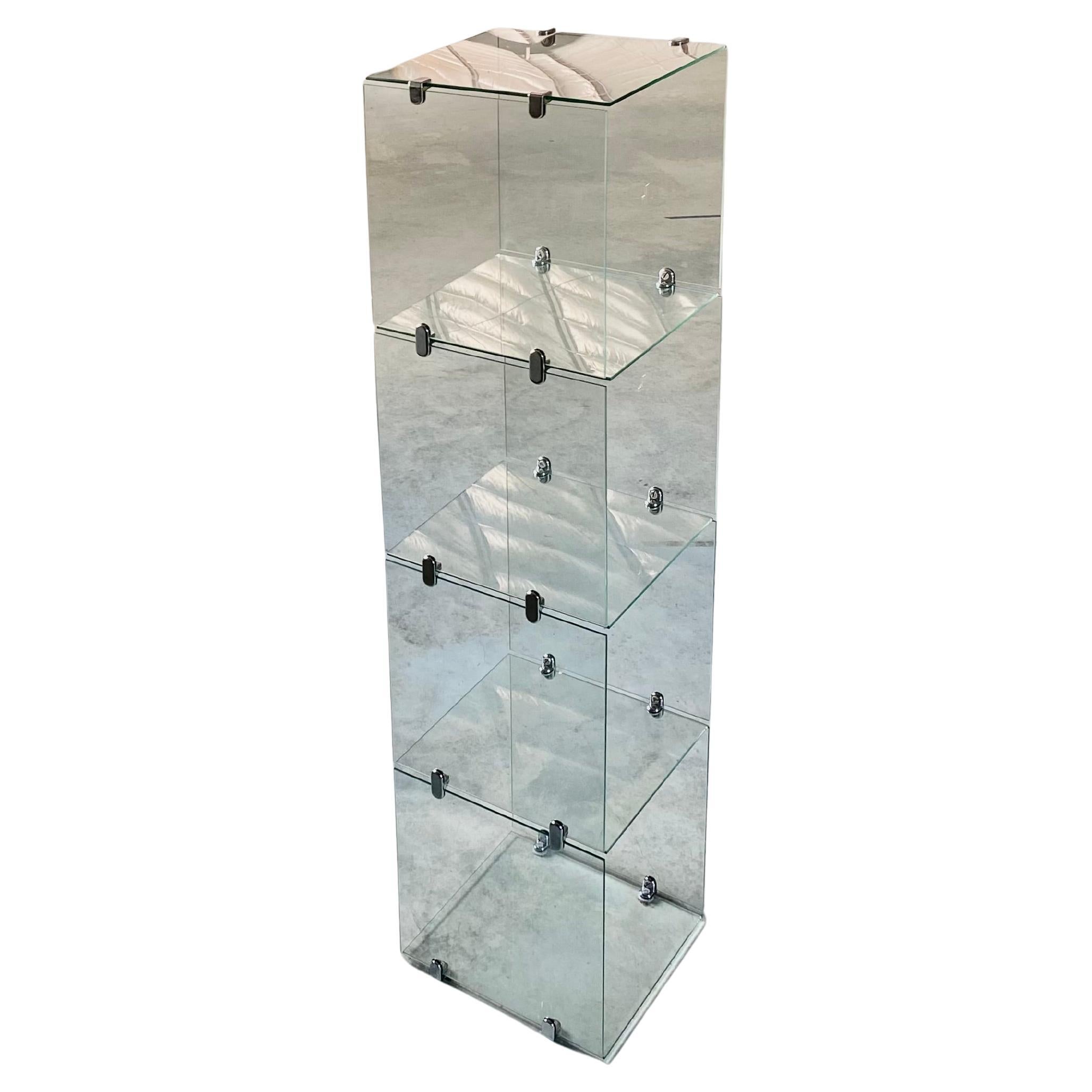 Modular Minimalist Glass + Chrome Display Vitrine For Sale