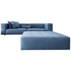 Modular Modern Sofa and Large Ottoman with Pillows, Linear & Comfortable
