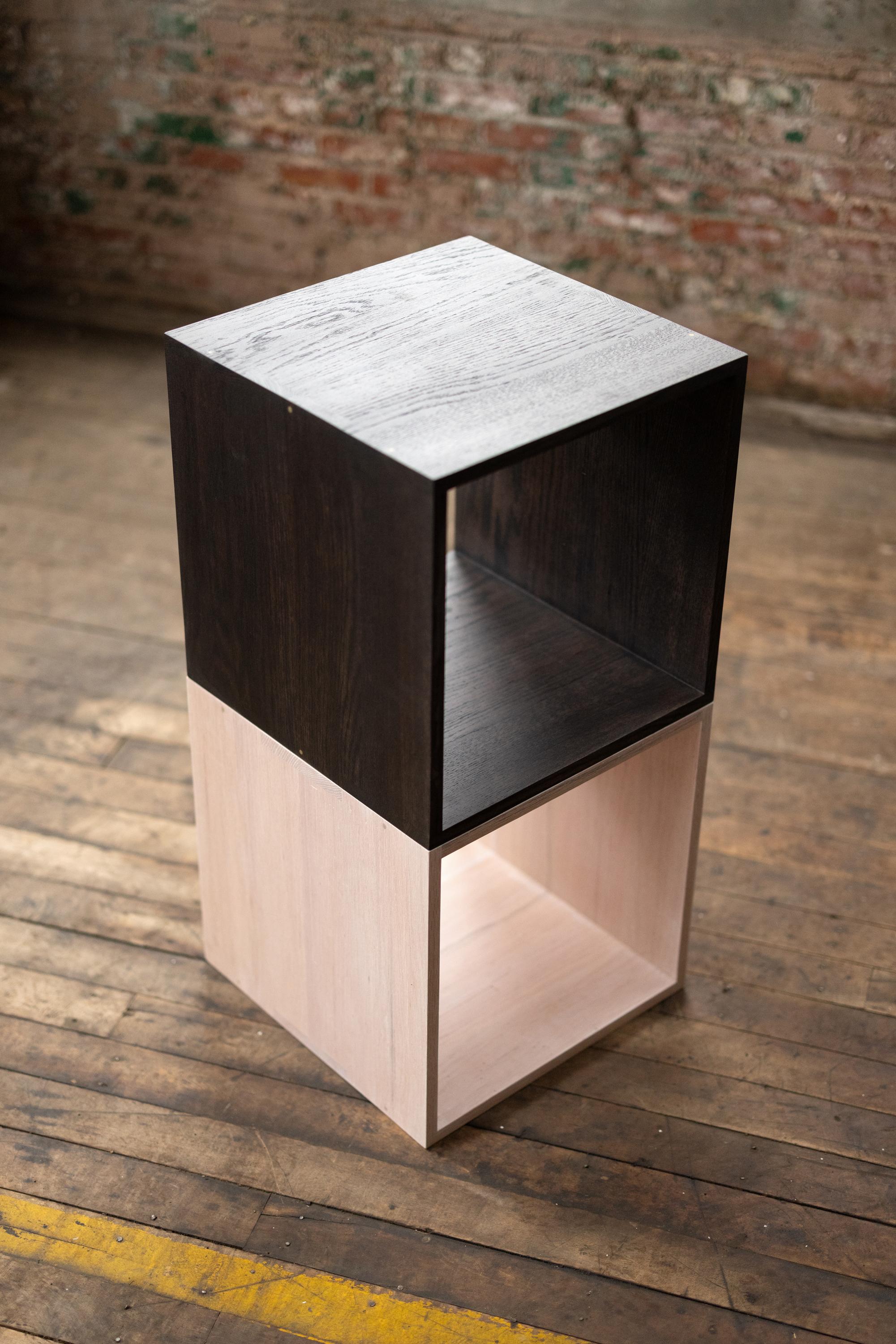 Modular Modern Solid Oakwood Cocktail Cubes with Bronze Details 'Set of 3' 4