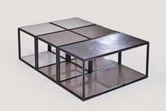 Modular "Mondrian" Brass, Bronze and Glass Low Table, by P. Tendercool