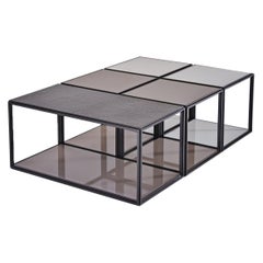 Modular "Mondrian" Brass, Bronze and Glass Low Table, by P. Tendercool