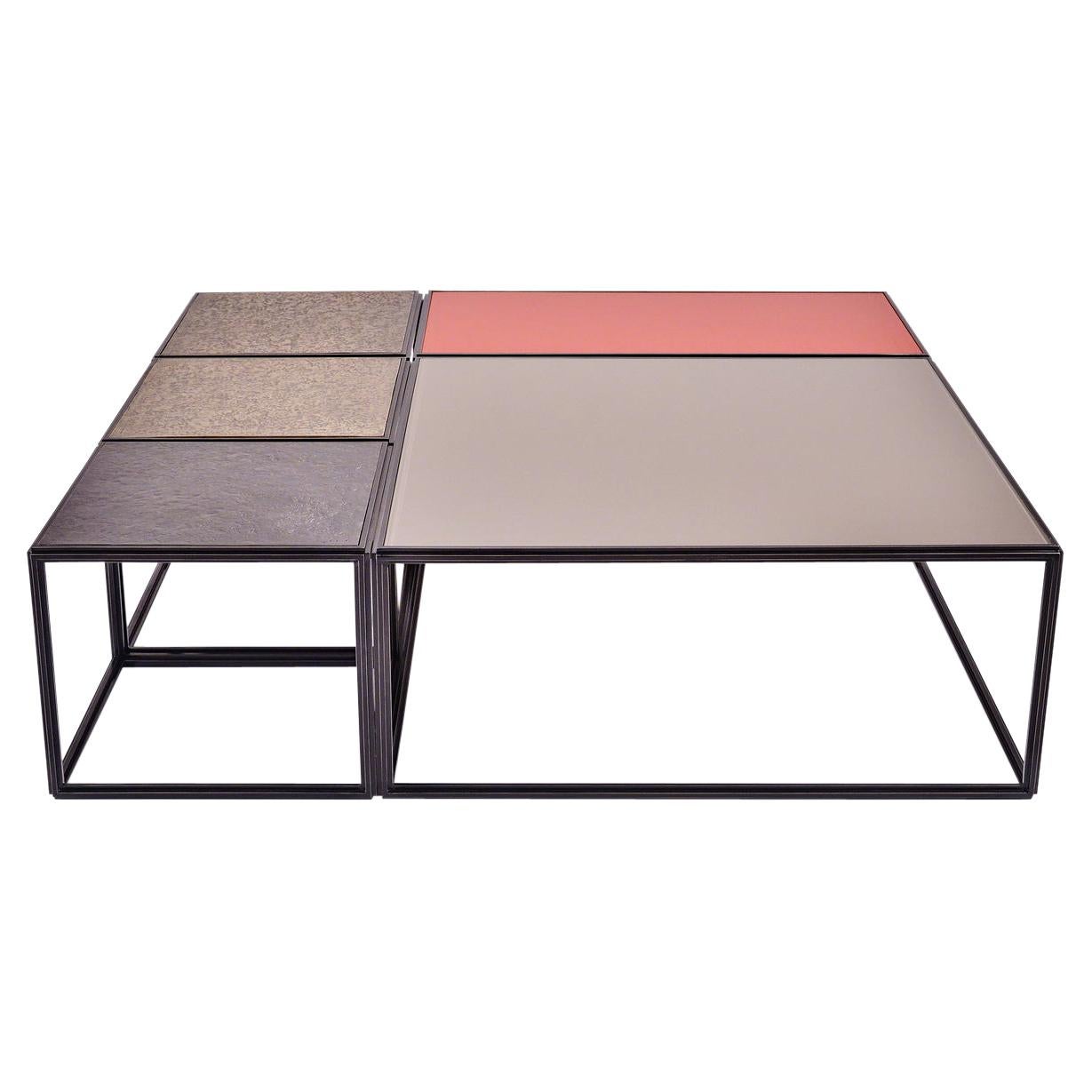 Modular "Mondrian" Brass, Bronze and Glass Low Table, by P. Tendercool