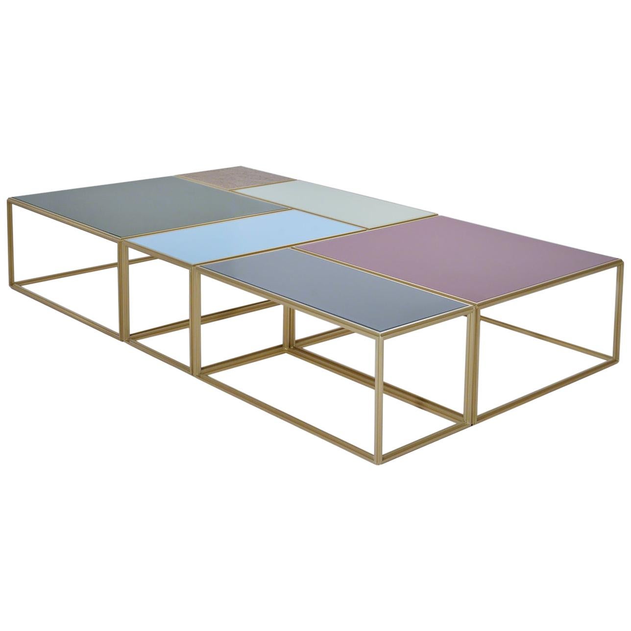 Modular "Mondrian" Brass, Bronze and Glass Low Table, by P. Tendercool For Sale