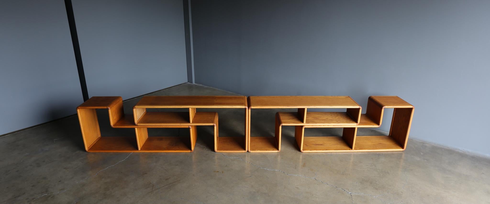 Modular oak bookcase, circa 1975.