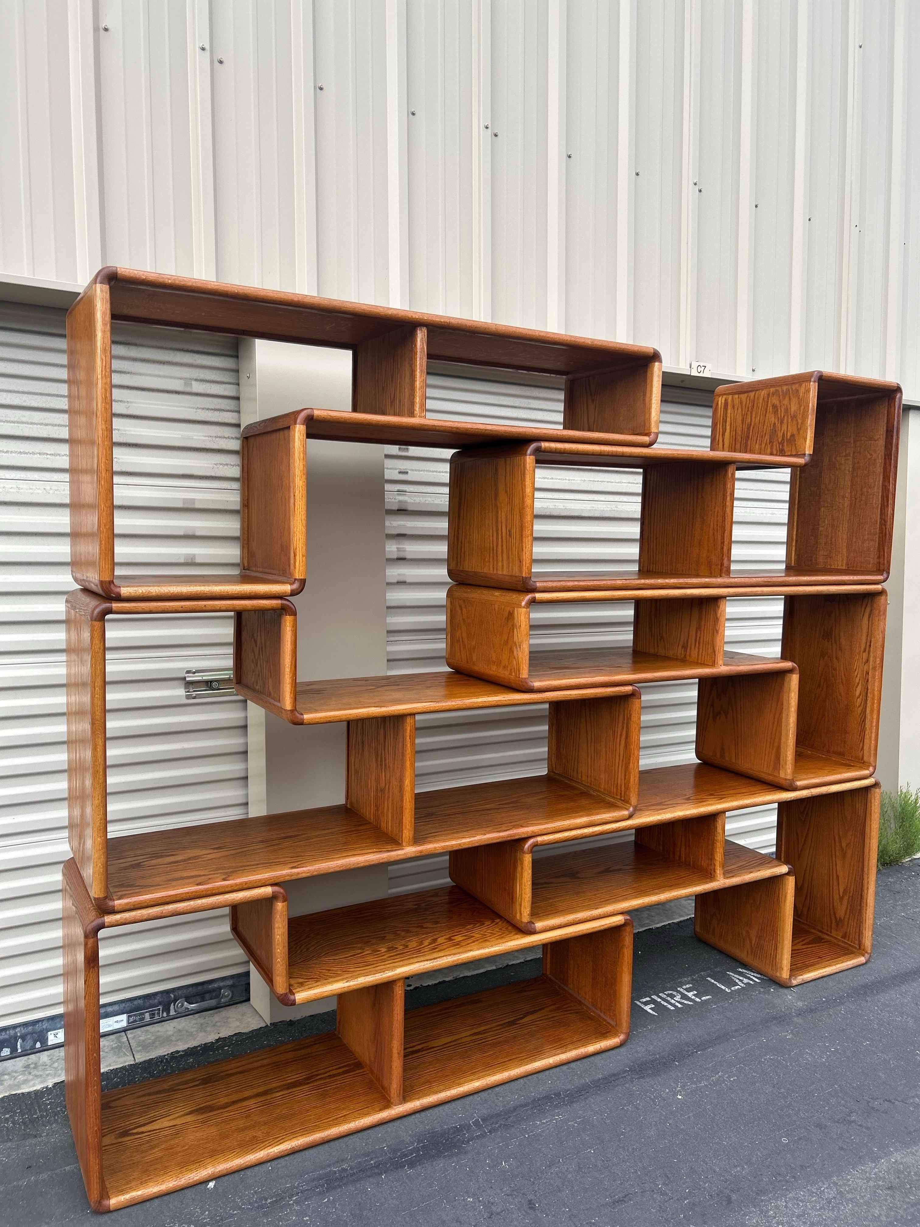 Modular Oak Bookcases, circa 1970s In Good Condition In Spring Valley, CA