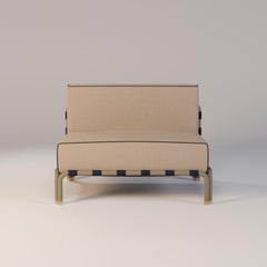 Modernes Outdoor-Modulsofa mit wasserdichten blauen Lederkissen