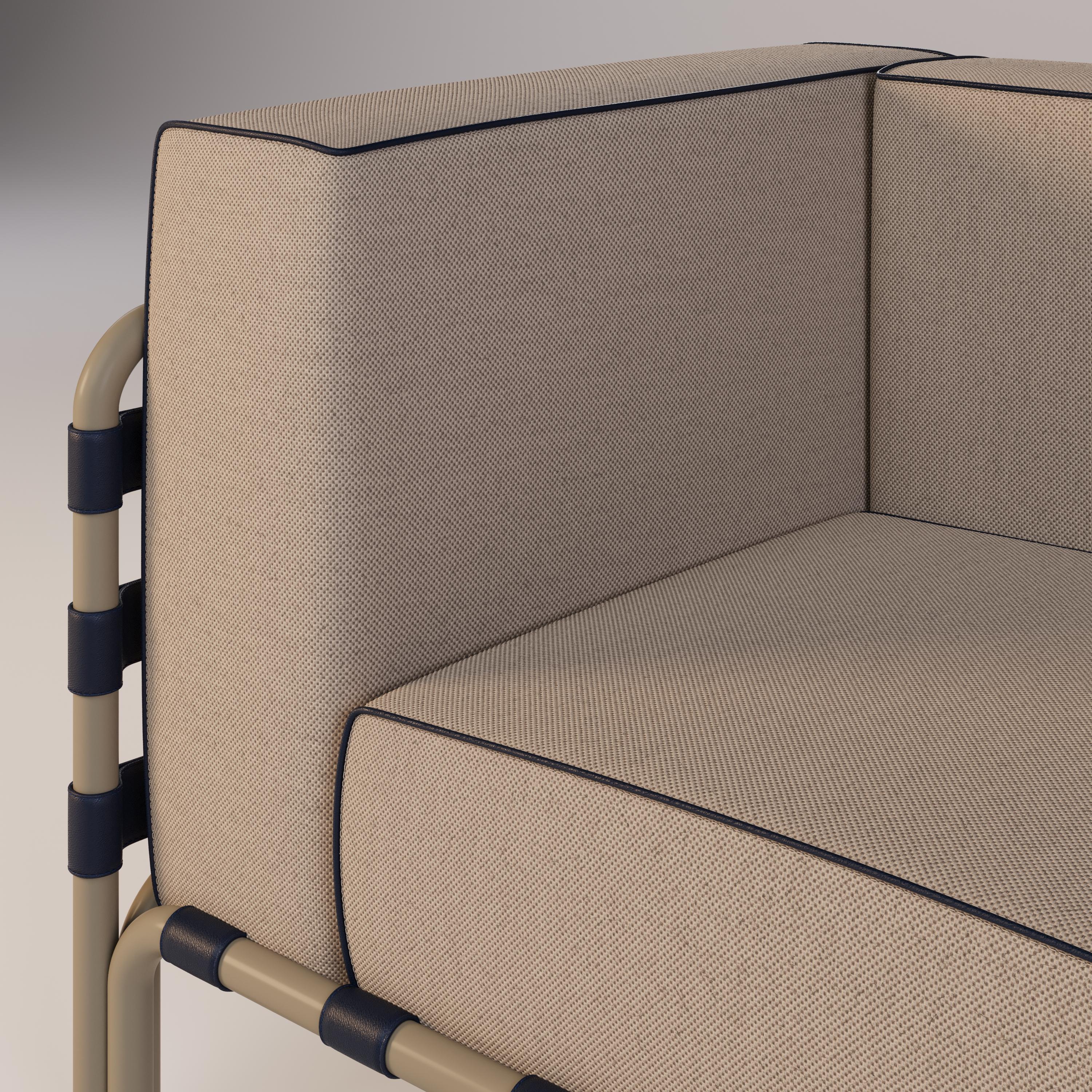 Modernes Outdoor-Modulsofa mit wasserdichten blauen Lederkissen (21. Jahrhundert und zeitgenössisch) im Angebot