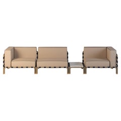 Modernes Outdoor-Modulsofa mit wasserdichten blauen Lederkissen