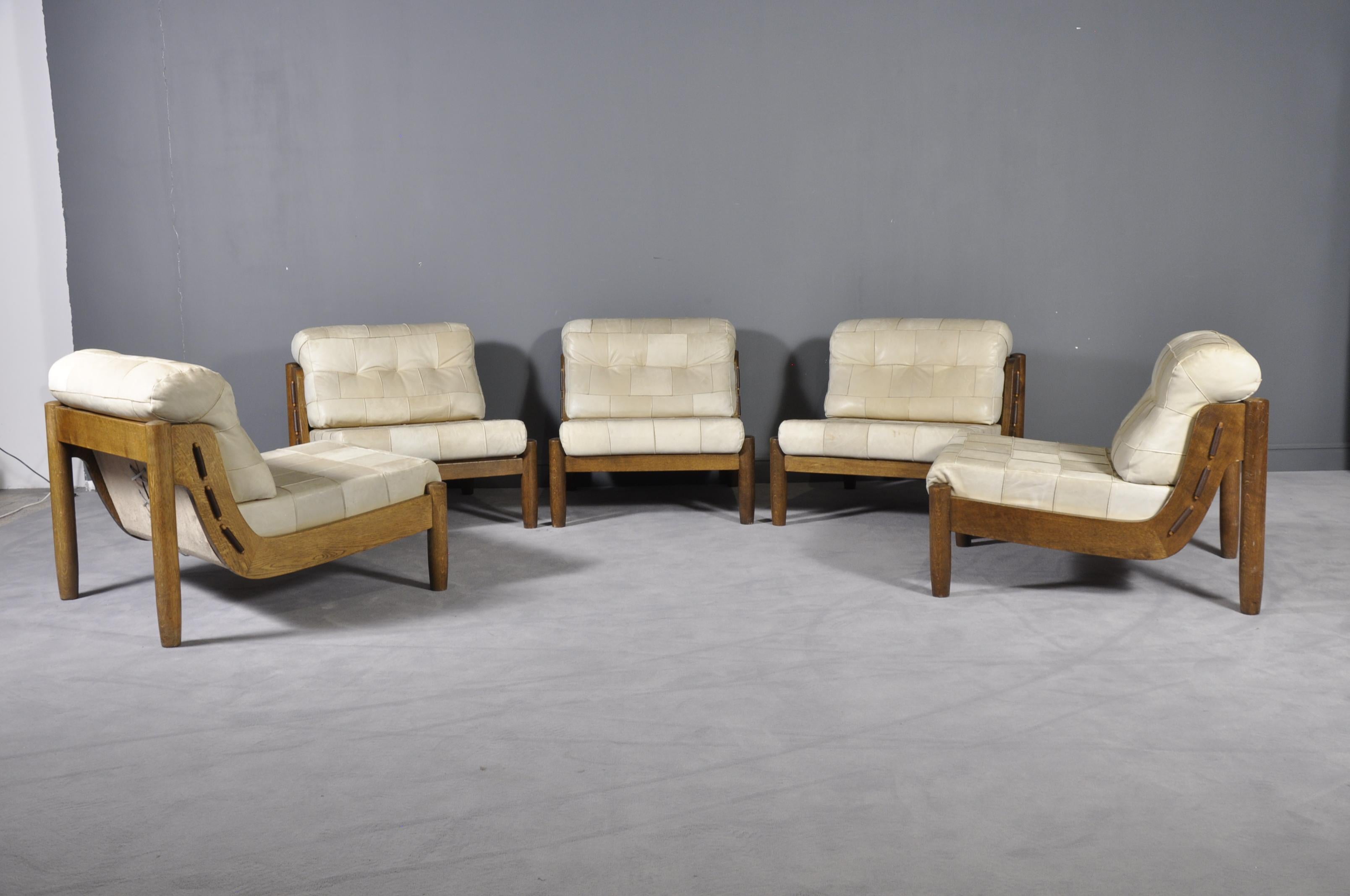 Mid-Century Modern Modular Patchwork Leather Sofa, 1970s
