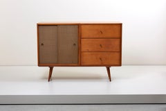 Modular Paul McCobb Planner Group Drawer and Sliding Door Cabinet on Bench