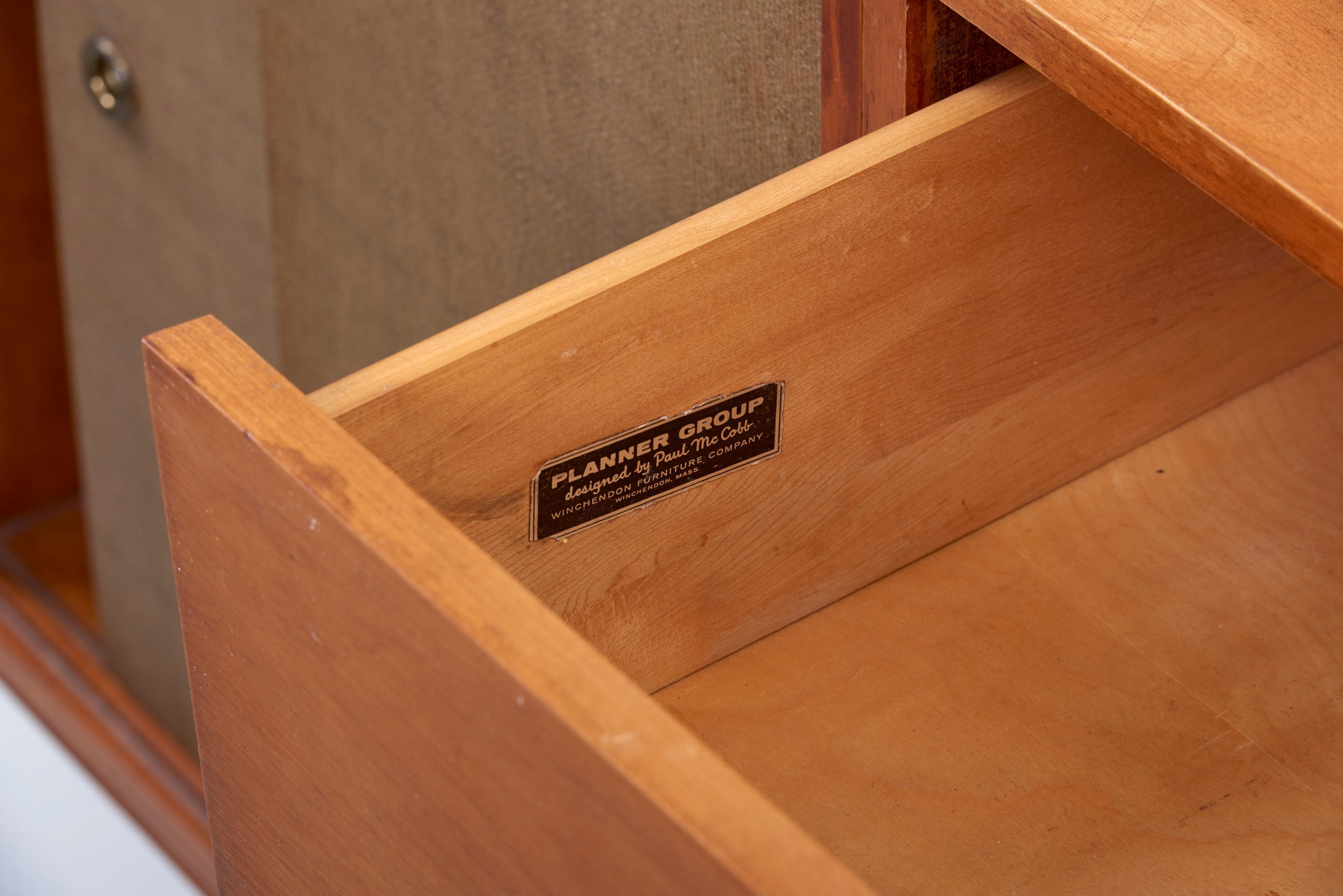 Maple Modular Paul McCobb Planner Group Drawer and Sliding Door Cabinet on Bench