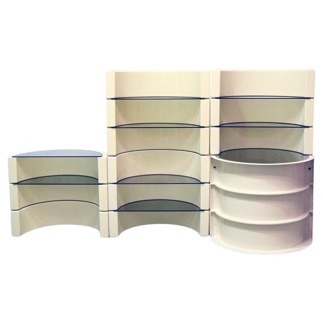 Modular plastic and glass bookcase/bar, Italy, 1970s For Sale