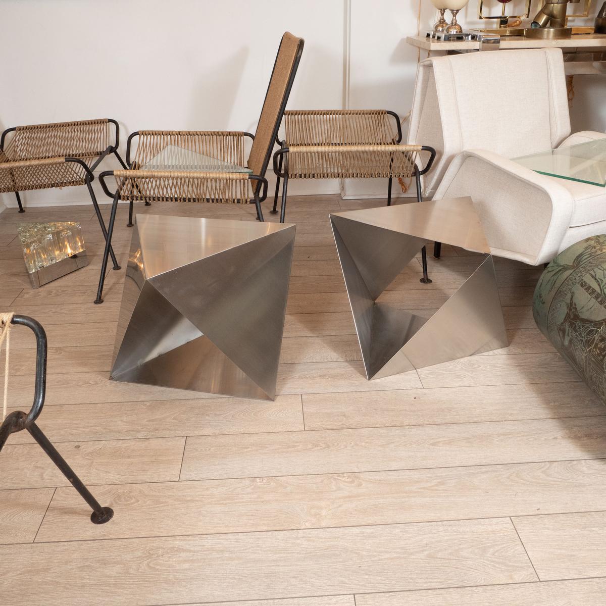 Modular, metal polyhedron side tables by Manfredo Massironi. Sold individually.