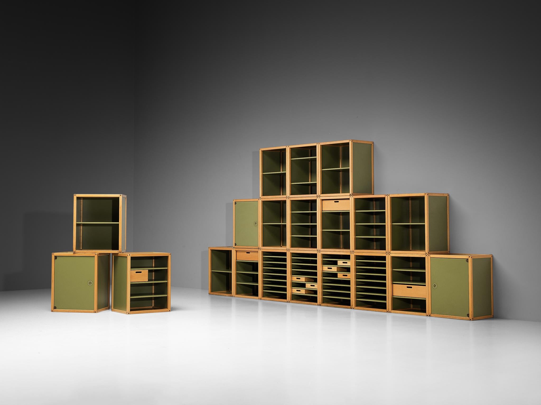 Post-Modern Modular 'Profilsystem' Wall Unit with Diverse Storage Compartments in Green For Sale