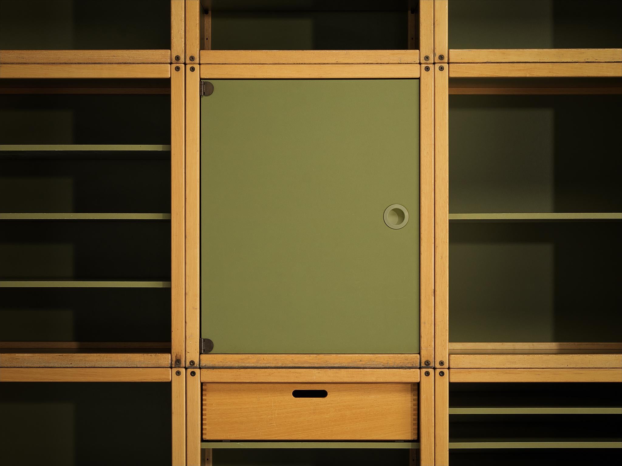Late 20th Century Modular 'Profilsystem' Wall Unit with Diverse Storage Compartments in Green For Sale