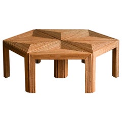 Modular rattan tables set, Vivai Del Sud production, Italy 1970