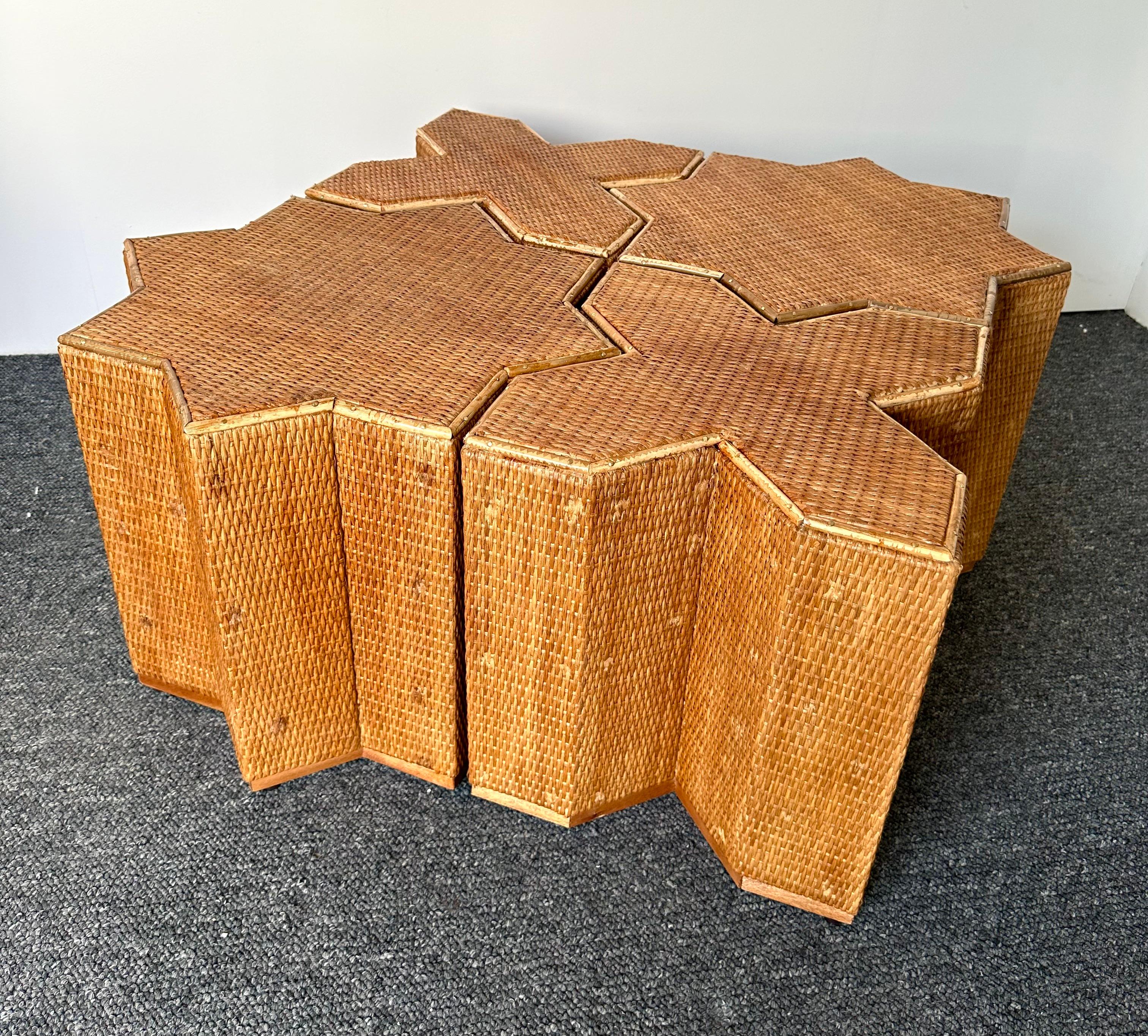 Mid-Century Modern Modular Rattan Tables 
