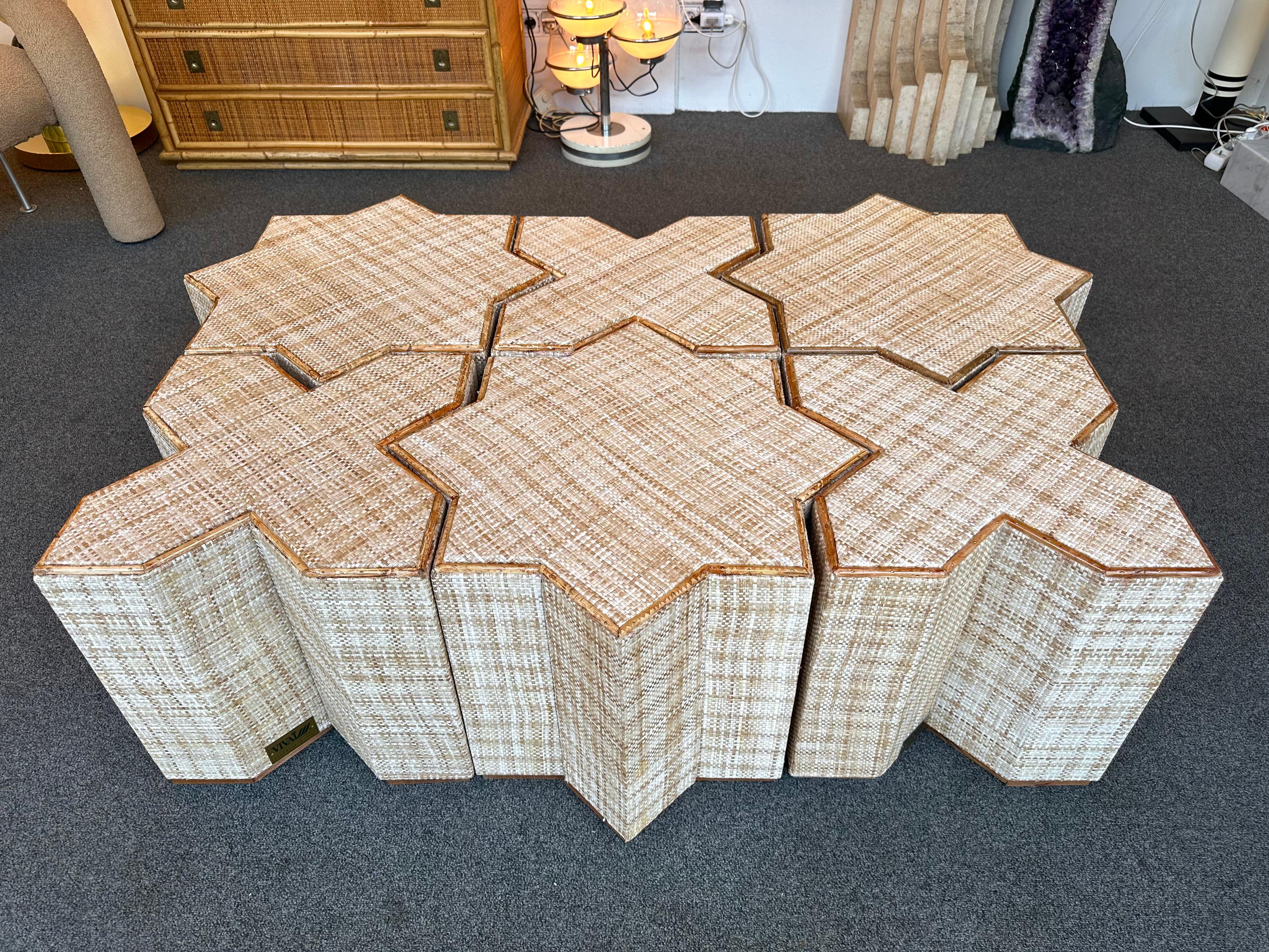 Mid-Century Modern Modular Rattan Tables 
