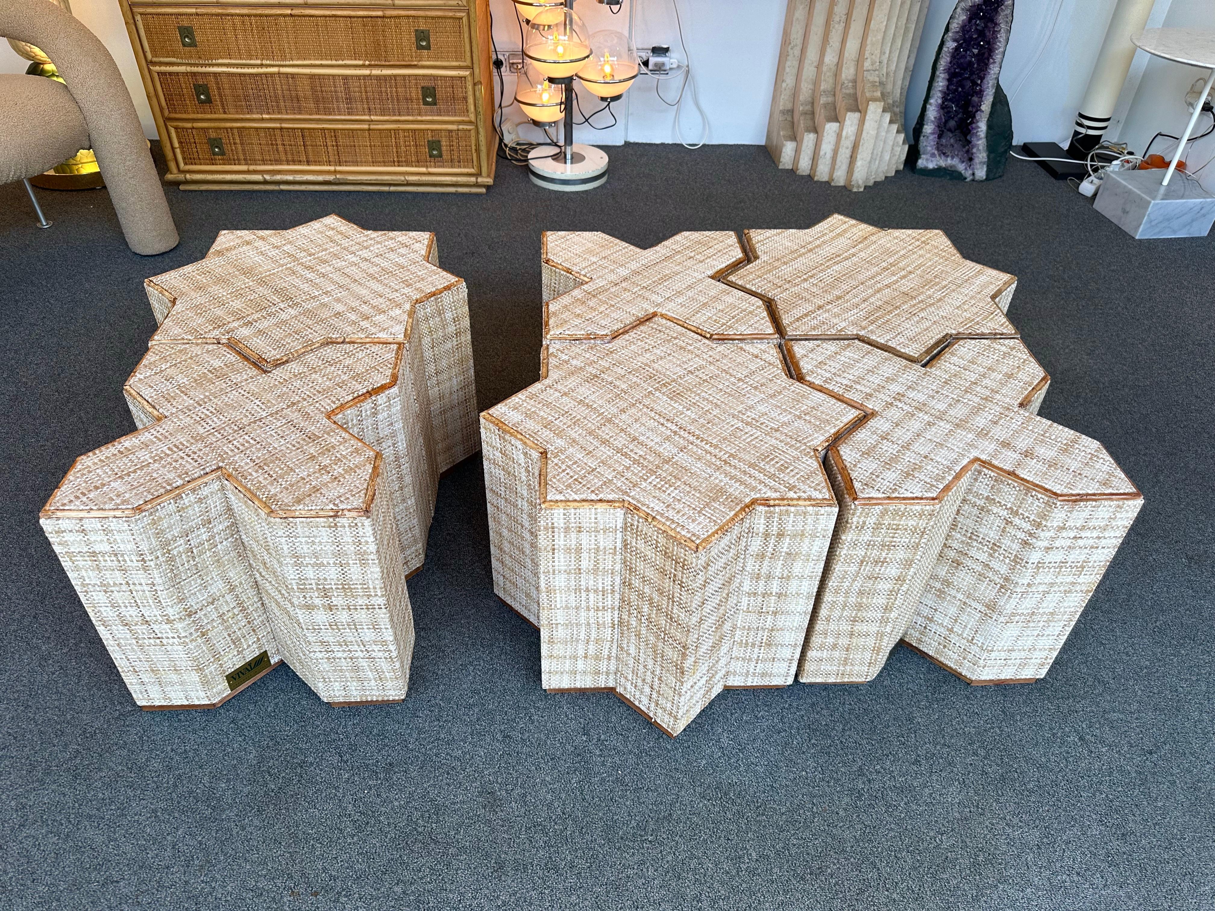 Late 20th Century Modular Rattan Tables 