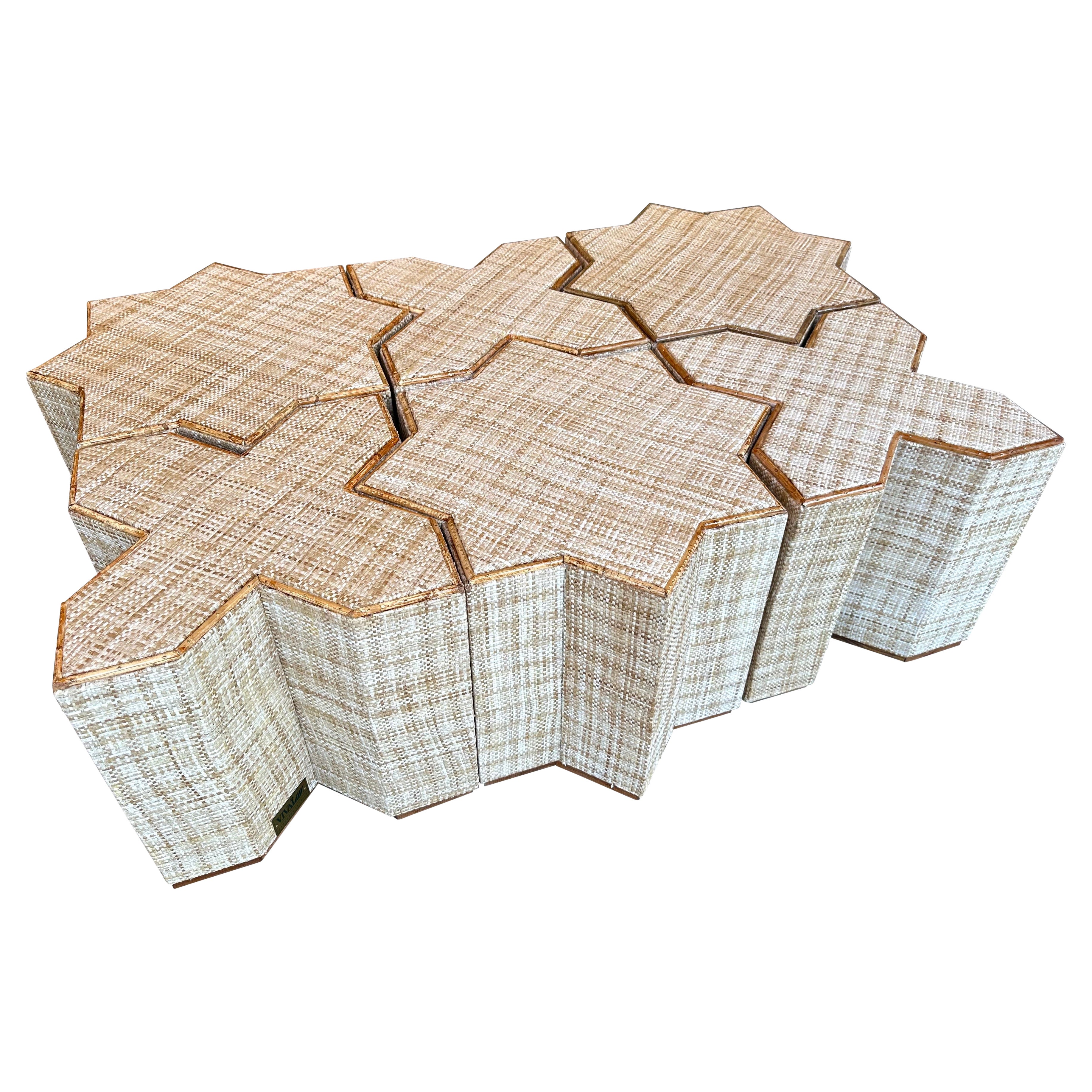 Modular Rattan Tables "Stella e Croce" by Vivai Del Sud. Italy, 1970s For Sale