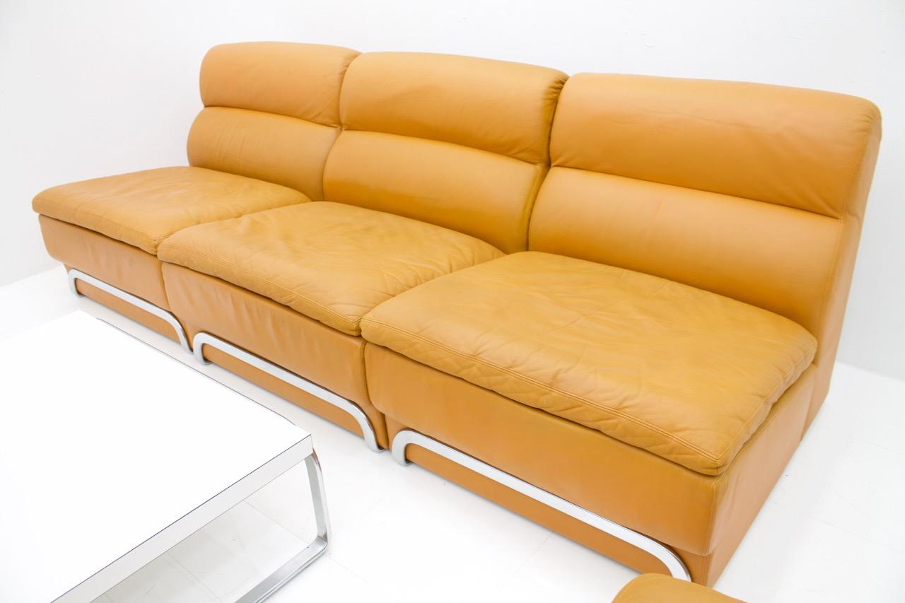 Modular Sofa Set & Table Light Brown Leather by Horst Bruning for Kill 1970s For Sale 3