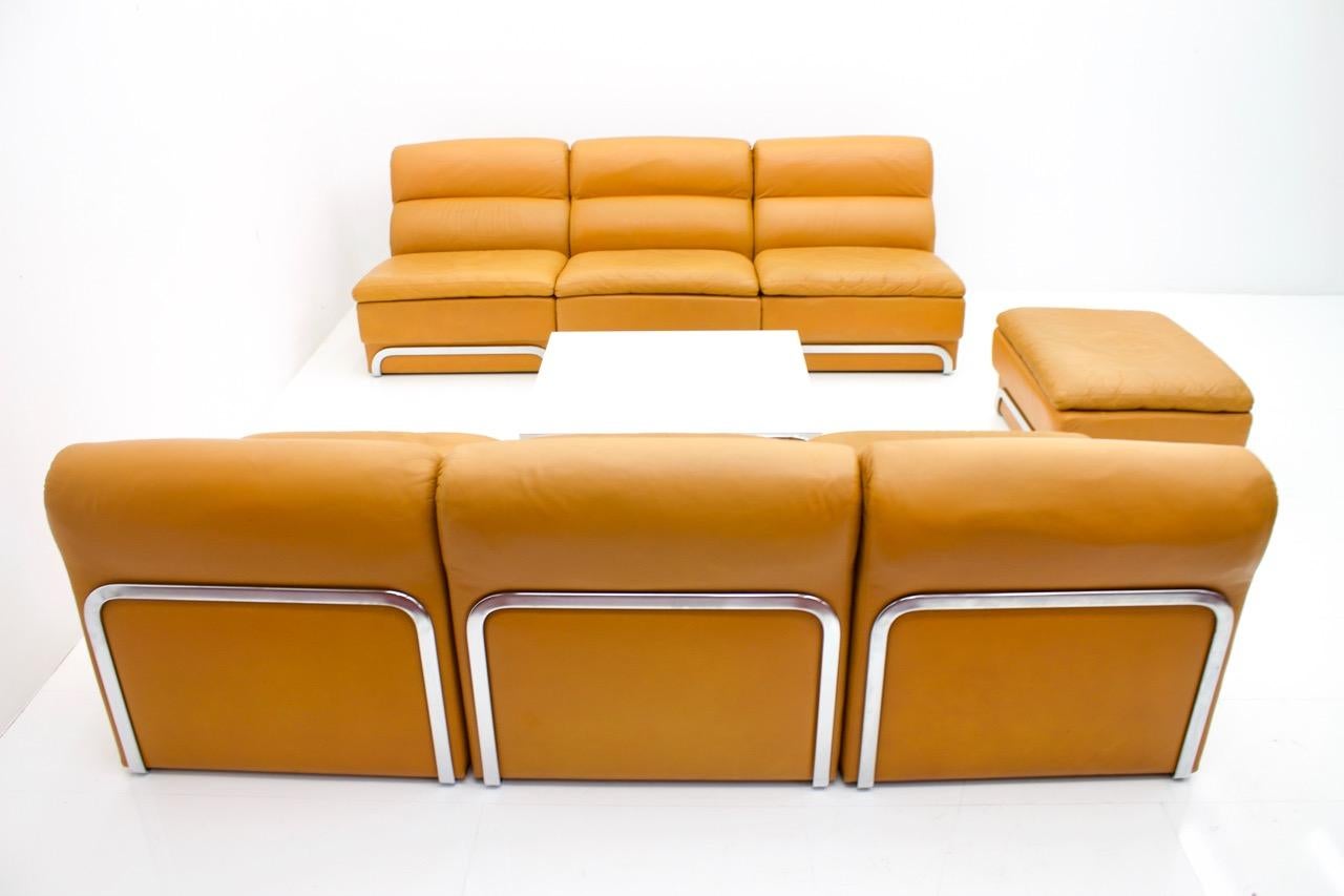 Late 20th Century Modular Sofa Set & Table Light Brown Leather by Horst Bruning for Kill 1970s For Sale