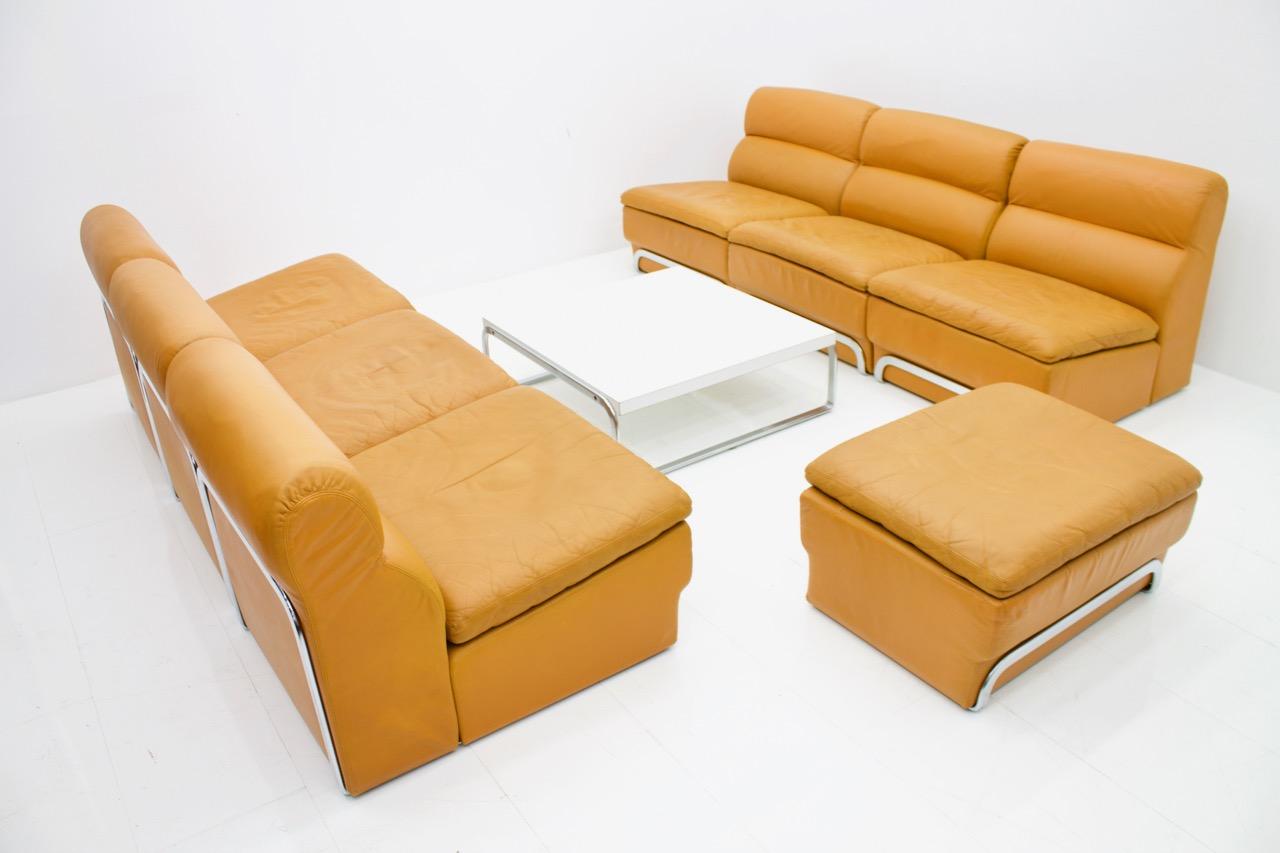 Modular Sofa Set & Table Light Brown Leather by Horst Bruning for Kill 1970s For Sale 1