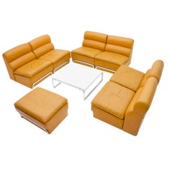 Vintage Modular Sofa Set & Table Light Brown Leather by Horst Bruning for Kill 1970s