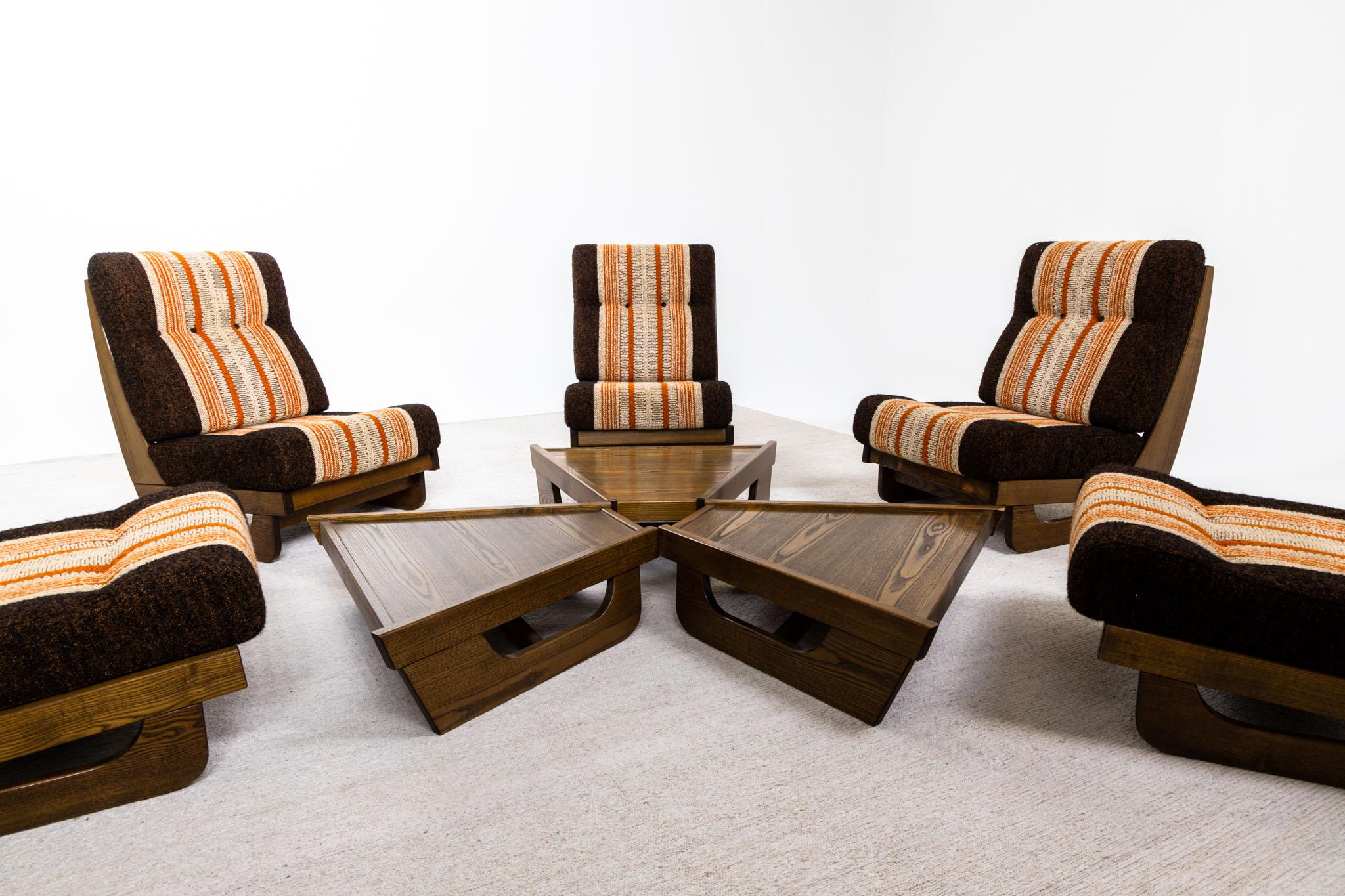 Mid-20th Century Modular Seating Group with five Lounge Chairs, Italy 1950s For Sale